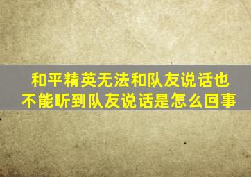 和平精英无法和队友说话也不能听到队友说话是怎么回事